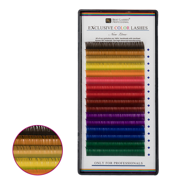 Hedvábné řasy mix barev C, 0,15 X 12 mm - 16 řad